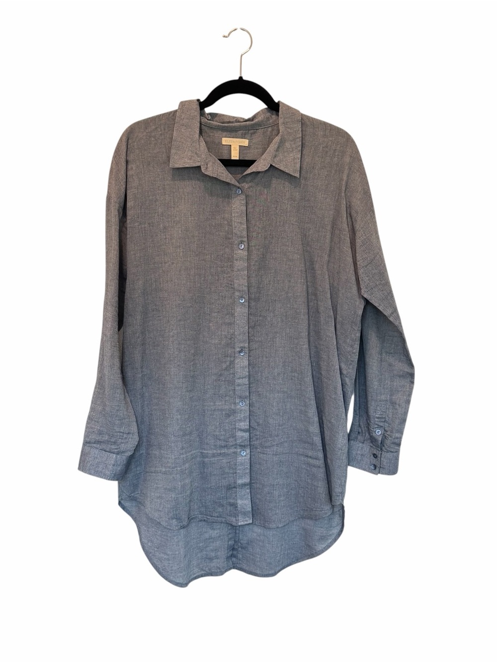 Eileen Fisher Women’s M Button-Down Tunic Shirt 100% Cotton Lagenlook Minimalist